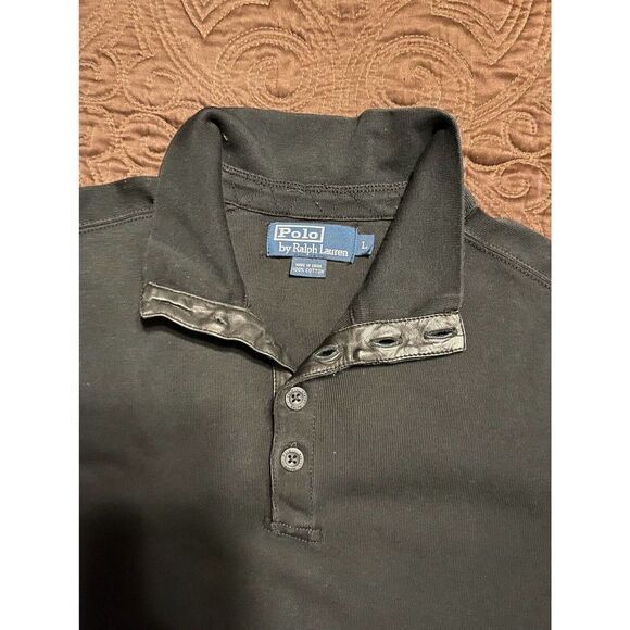 Ralph Lauren Long Sleeve Polo Shirt Full Button Collar Faux Leather Size Large - Picture 4 of 7